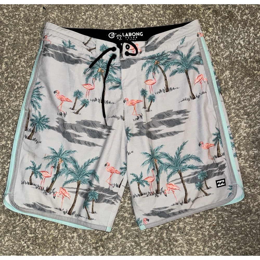 Billabong Recycler 73 Pro Men Size 38 Grey Flamingo Trunks Shorts Beach Casual